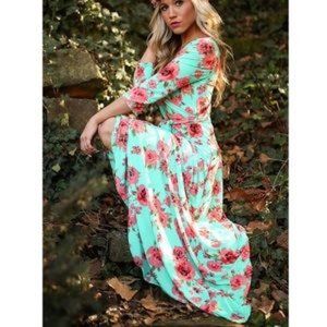 Floral Maxi Dress 3/4 Sleeves SZ Medium